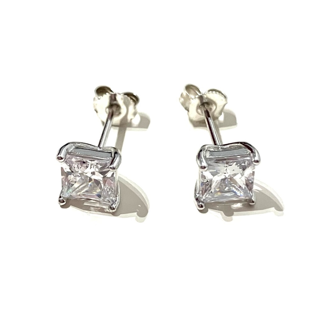 Sterling Silver 925 6mm Princess Cut CZ Stud Earrings